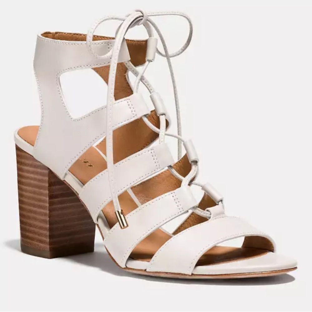 Coach • Larissa Lace-Up City Sandal gladiator cage heeled Chalk blush beige zs 9 - Picture 3 of 15